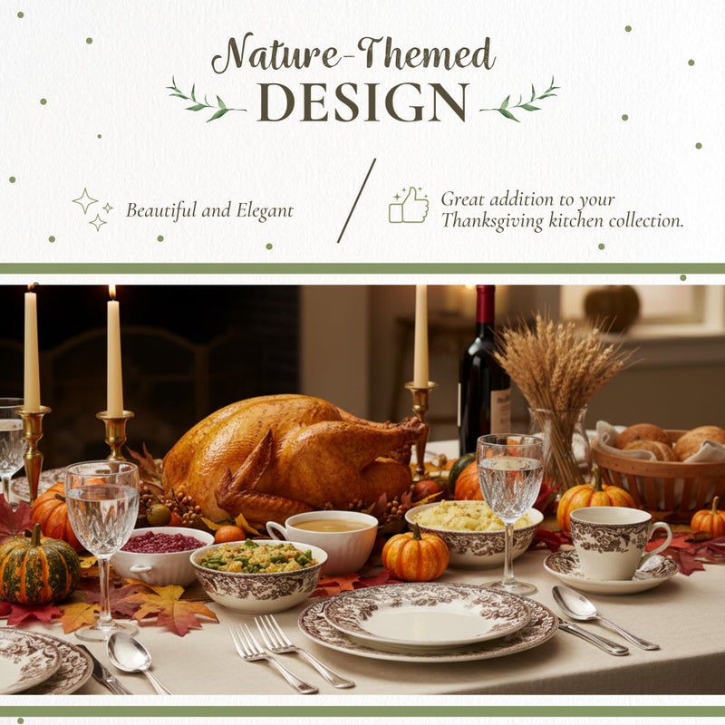 Spode Delamere 5-Piece Place Setting â€“ Rich Brown British Flowers Border, Includes Dinner, Salad, Bread Plates with Teacup & Saucer â€“ Fine Earthenware, Dishwasher, Microwave, Oven & Freezer Safe - Image 3